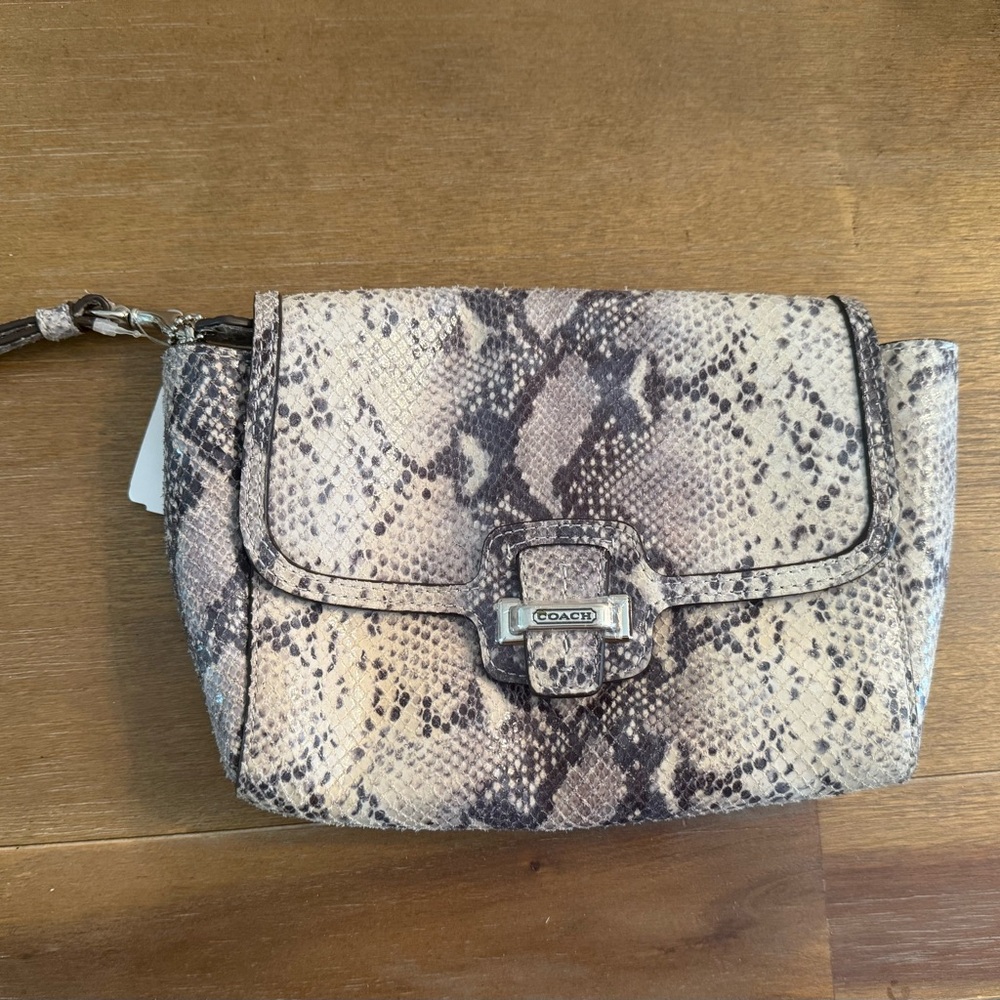 Coach Cream and Gray Snake Print Clutch